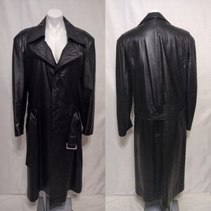 Vintage Frantik Australia Leather Long Belted Outerwear Trench Coat Unisex Large